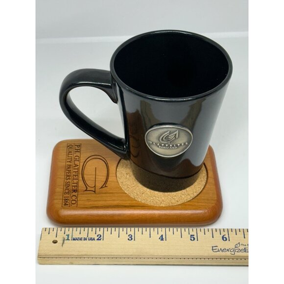 P.H. Glatfelter Co. 1864 Black Mug & Wooden Coaster Set Quality Papers 4"x4.5" - Picture 3 of 10